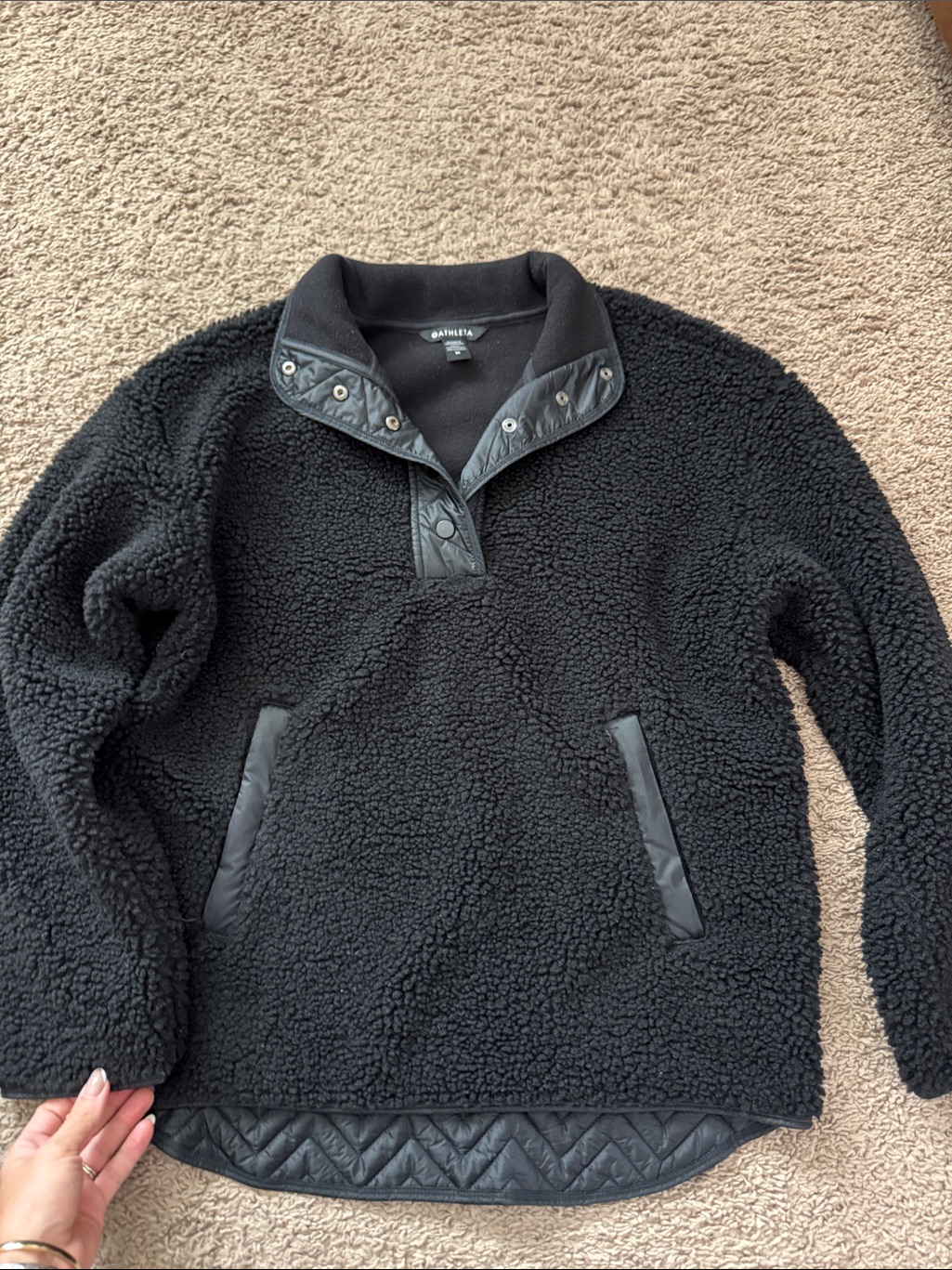 Athleta Black Sherpa Fleece Pullover Teddy Bear Medium